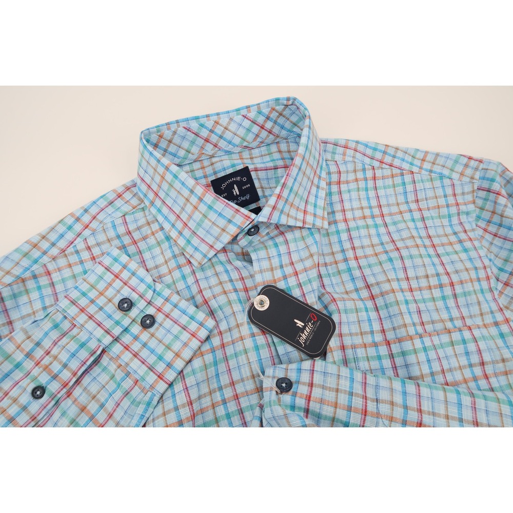 Johnnie-O Rolen Top Shelf Button Front Shirt Baja Blue Size Medium‎ NWT